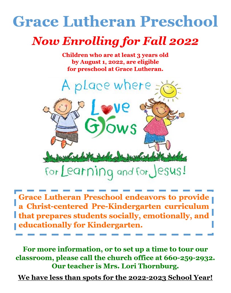 Grace Lutheran Preschool is enrolling